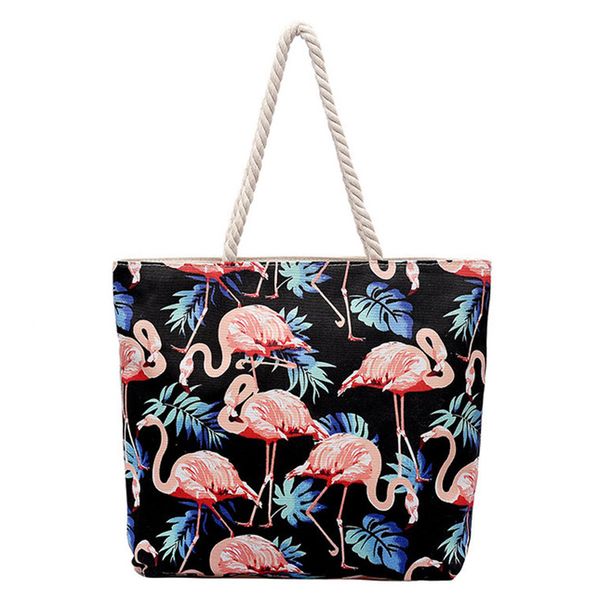 

2019 flamingo canvas handbags women summer beach bag large capacity casual designer beautiful shoulder bags zyh113