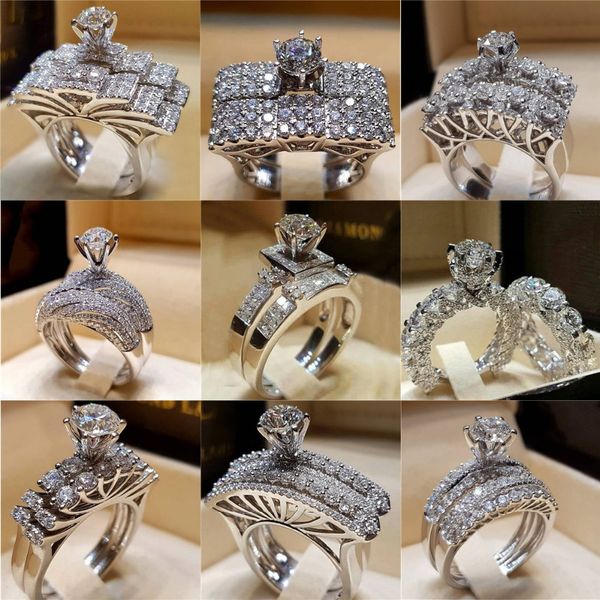 

wukalo 2019 new arrival 2pc/set crystal around silver classic rings for women girl anniversary birthday ring set gift jewelry, Slivery;golden