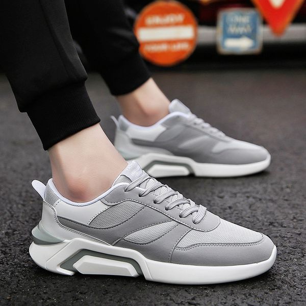 

men casual sneakers shoes 2019 new breathable mesh men shoes trainers lace up male vulcanized leather summer footwear, Black