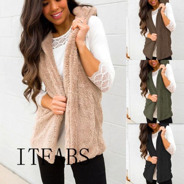 

Women Winter Sleeveless Hooded Warm Waistcoat Cardigan Vest Solid size S-XL