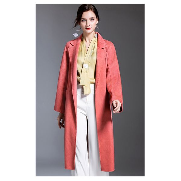 

2019 autumn winter new cashmere coat female high-end water ripple in the long double-sided bathrobe hepburn wind wool coat k090, Black
