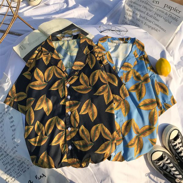 

summer printed flower short sleeve shirts men streetwear harajuku hawaiian casual fashion beach pocket shirts for men camisas, White;black