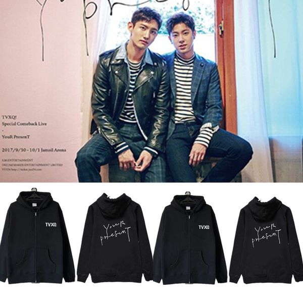 

kpop tvxq concert your present zipper hoodies spring autumn changmin yunho ljj475, Black