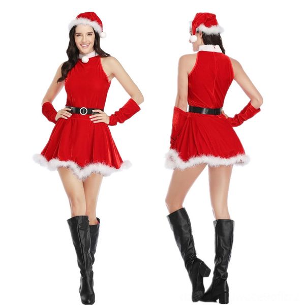 

red costumes costumes & cosplay christmas dress women's role play christmas costume santa claus stage performance, Black