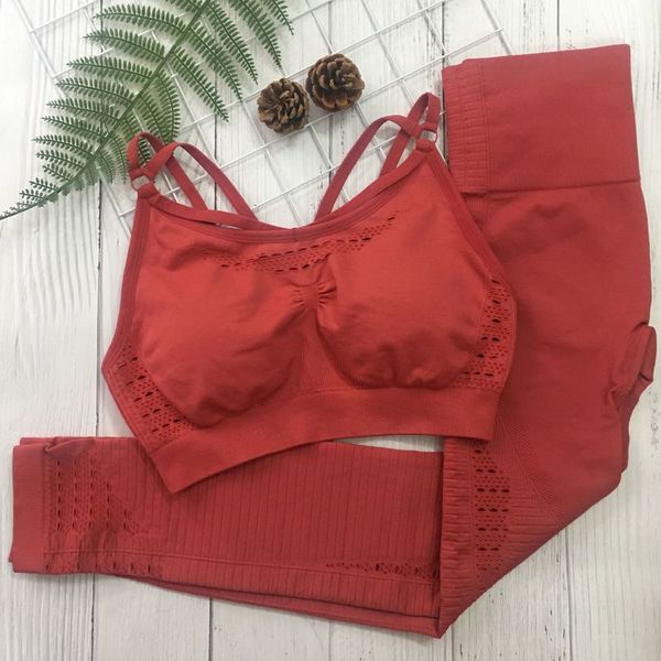 

energy seamless yoga set women fitness clothing sportswear woman gym leggings padded push-up strappy sports bra sports suit, White;red