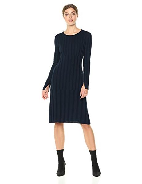 

cable stitch women's variegated rib knit long sleeve dress, Black;gray