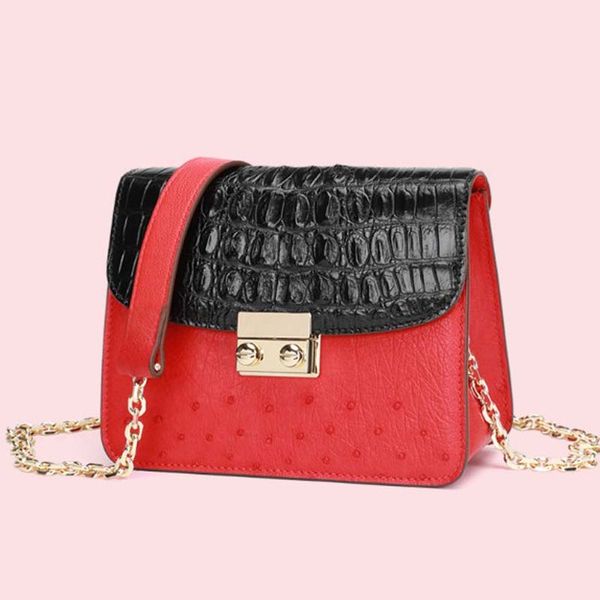 

dae new crocodile skin and south african ostrich skin female bag small square bag with one shoulder cross women chain