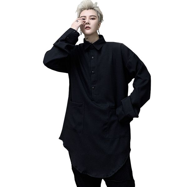 

men casual pullover long sleeve shirt male japan streetwear shirt, White;black