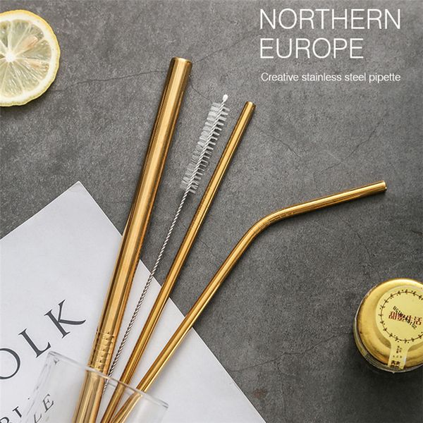 

stainless steel bar party drink straw 3 pcs metal drinking straw reusable straws + 1pc straws cleaner brush kit 0314#30