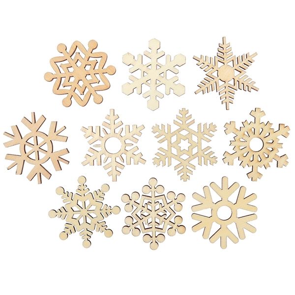 

10pcs 50mm wooden snowflakes christmas ornaments xmas wood decorations pendants new year hanging christmas party holiday good quality