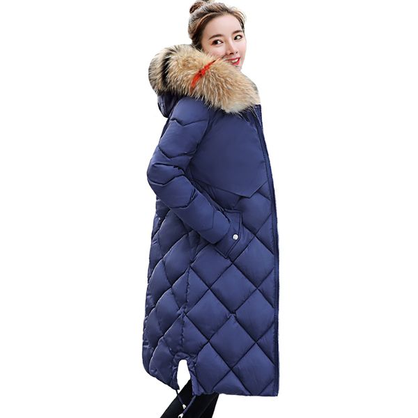 

with big fur collar warm thicken 2019 new arrival winter jacket women long down cotton parka parkas female coat hooded coats, Black