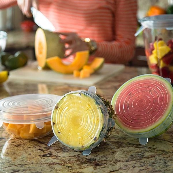 

6 pcs silicone stretch lids reusable airtight food wrap covers keeping fresh seal bowl stretchy wrap cover kitchen accessories