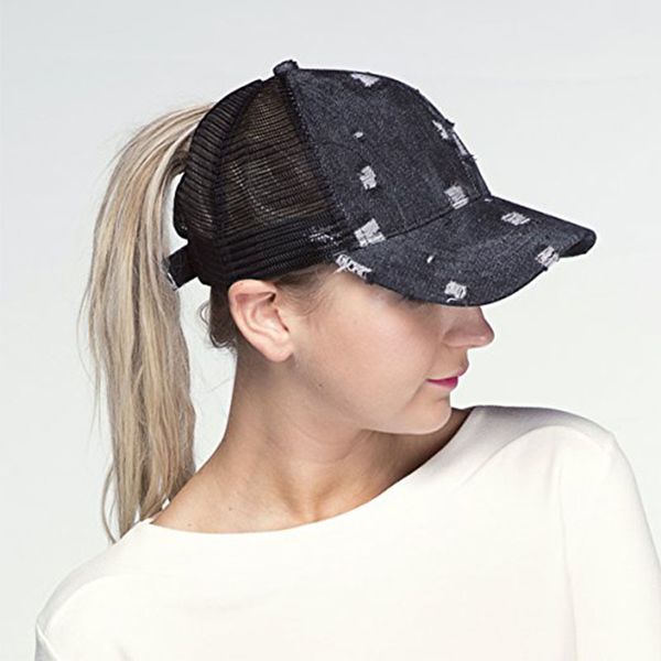 

fashion women ponytail baseball caps denim snapback cap outerdoor mesh breathable bone sunhat sports hat gorras de beisbol, Blue;gray