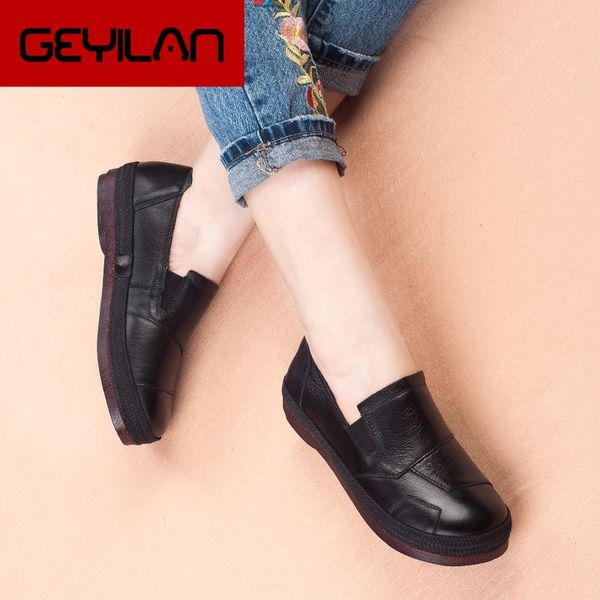 

women's retro shoes 2019 spring autumn genuine leather women shoes flat platform ladies shoe non-slip handmade shoe, Black