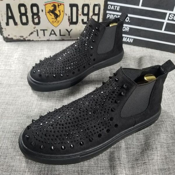 

new male fashion shoes for autumn and winter drill ribbed social spirit young men's shoes high-hip-hop casual, Black