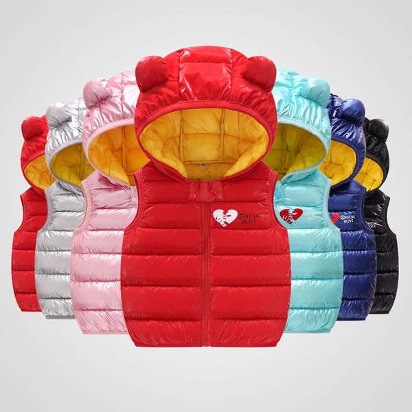 

girls new down vest & waistcoat children fashion sports vests boys autumn solid hooded warm waistcoats, Blue