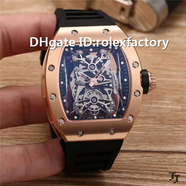 

new luxury 50-27-01 skeleton watch tourbillon automatic 21600bph sapphire titanium carbon 904l stainless steel case rubber strap mens watch, Slivery;brown