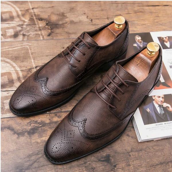 

2019 size 38-47 luxury elegant male dress shoes men brogue formal shoes office social designer wedding a53-67, Black