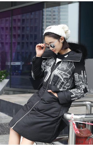 

pattern deformable hat optimus long down jacket, Black