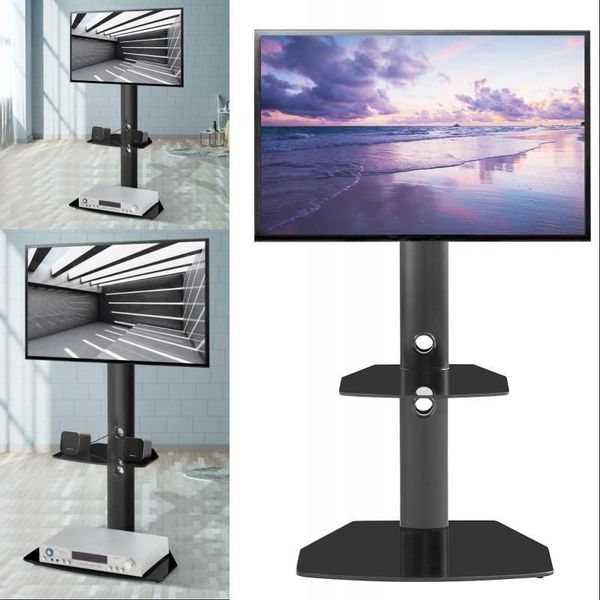 

height angle adjustable multi function tempered glass metal frame floor stand for 32 55 inch lcd tv plasma curved
