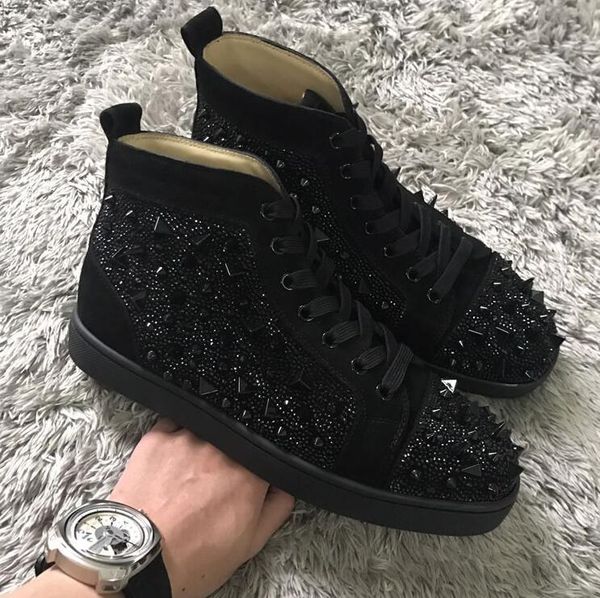 

perfect new men women designer shoes high red bottom casual flats shoes party time strass&spikes leisure sneakers discount footwear, Black