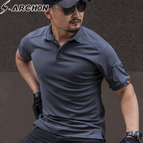 

s.archon summer tactical shirts men casual quick dry breathable sleeve pockets uniform polos casual coolmax polos, White;black