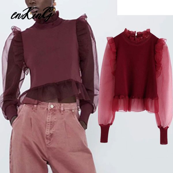 

2019 winter sweaters women pull femme england high street personality knitted mesh splicing sweaters women pullovers, White;black