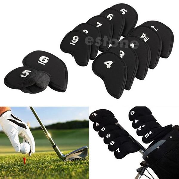 

golf head cover club iron putter head protector set neoprene black 10pcs y51d