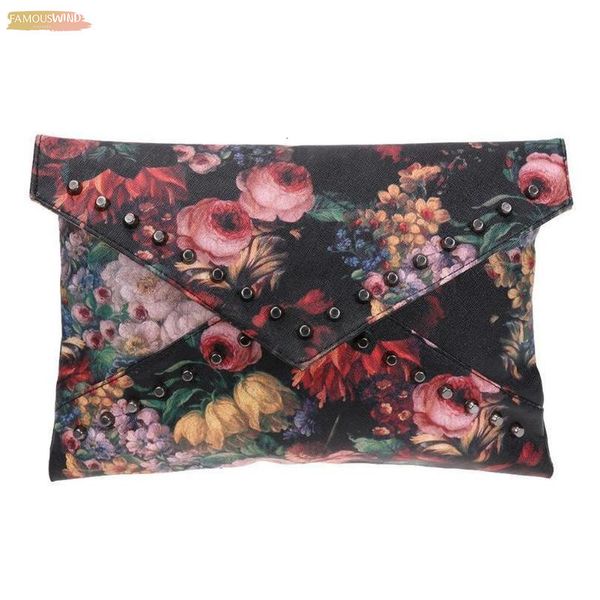 

flower pattern clutch bag oil painting rivets handbag women envelope bag for female ladies fashion shoulder crossbody bags