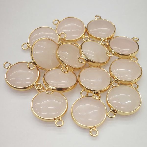 

natural pink powder stone pendant charms necklace quartz crystal for bracelet necklace connector diy jewelry making 12pcs, Silver
