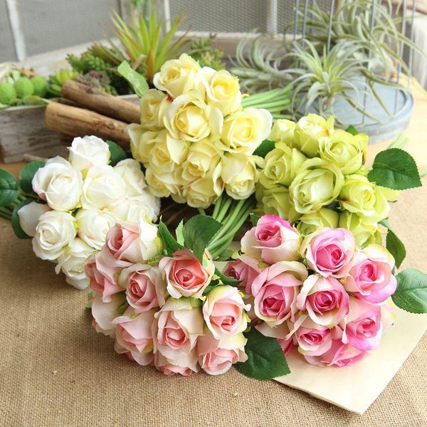 

14head artificial rose flowers wedding bouquet white pink royal rose silk flowers home decoration wedding party decor