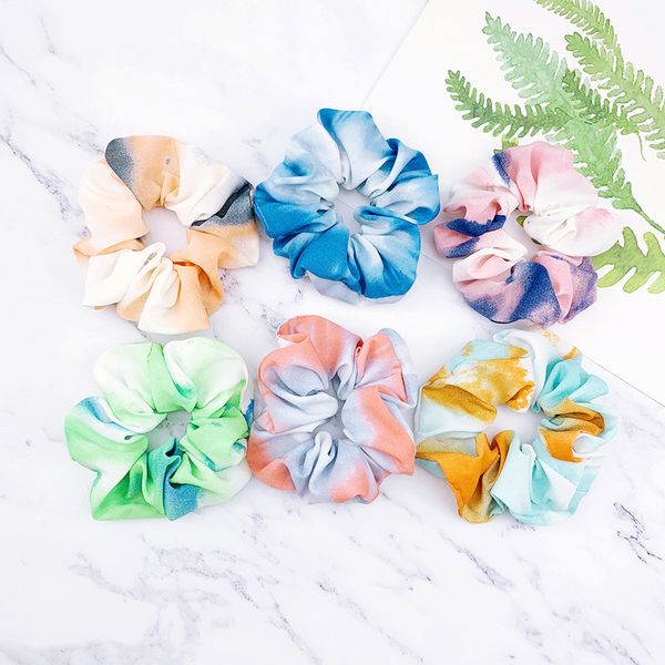 

2020 женщины девушки scrunchies градиент цвета tie-окрашенных hairbands elastic rubber диапазона волос веревочки хвостик держатель headress, Slivery;white