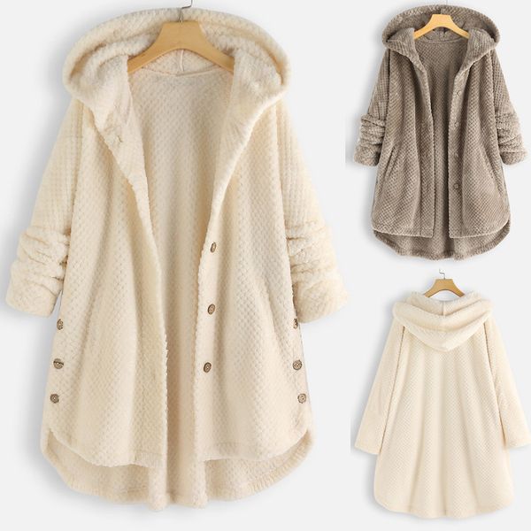 

chamsgend female jacket plush coat warm women button coat fluffy tail women's hooded jackets pullover loose sweater 19sep27, Black