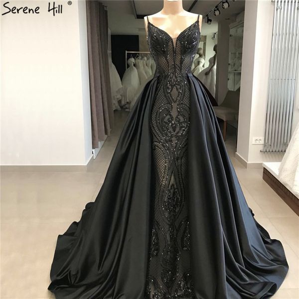 

black sparkle 2019 evening dresses dubai design sequined with train evening gowns real p la60727, White;black
