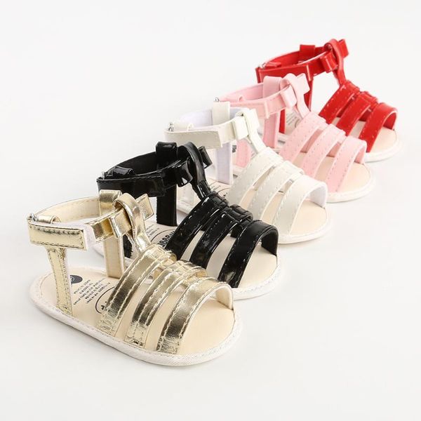 

toddler infant solid roman sandals kids baby girls first walkers leather shoes open toe sandals baby soft sole shose#p30, Black;red
