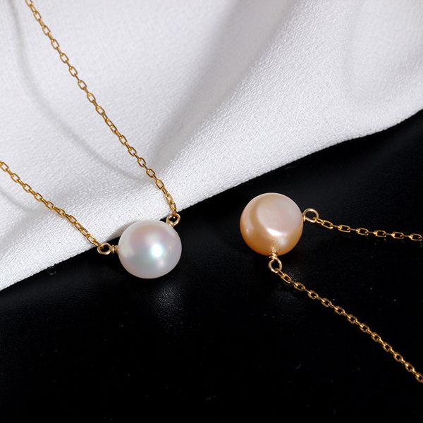 

2018 new 14k gold necklace steamed bread pearl pendant fashion all-match womens handmade clavicle chain, Silver
