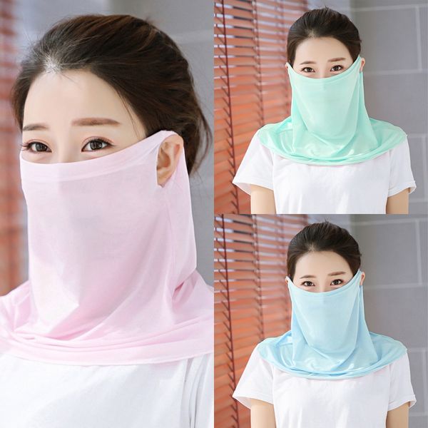

sdypo women scarf face mask outdoor veil windproof half mask dust-proof sunshade silk shawl dust scarf face ear type party masks, Black