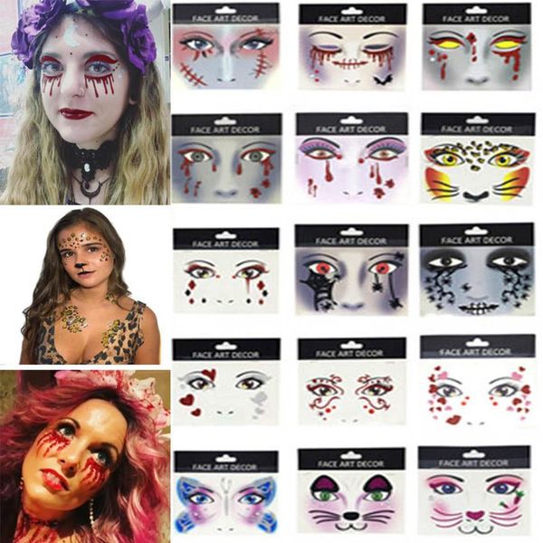 

1pc creative face decor glitter temporary tattoo stickers halloween party stage makeup prop