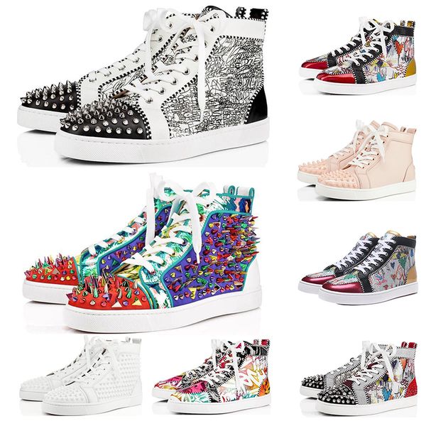 

2020 red bottom studded spikes flat graffiti suede genuine leather party designer sneakers winter casual shoes size 35-47, Black