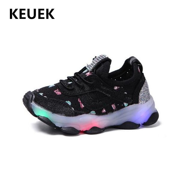 

new spring/autumn children lighted led sports shoes baby toddler light shoes boys girls mesh breathable flats kids sneakers 018, Black;red