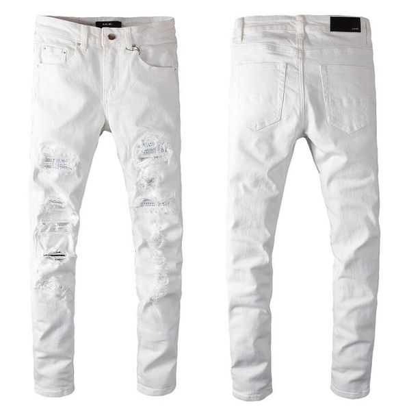 

european standing men's jeans, men's jeans, a pair of skinny jeans and black embroidered skulls#0105, Blue