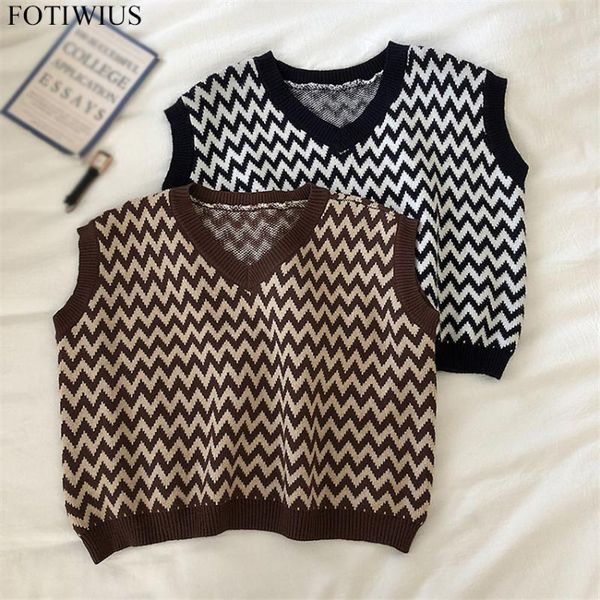 

урожай волна полосатый вязаный свитер жилет женщин v-образным вырезом без рукавов пальто куртки весте femme 2020 весна осень жилет outwear, Black;white