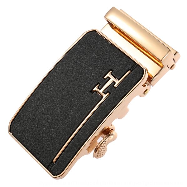 

leather head men's alloy waist belt head h letter pants belt buckle automatic buckle ly36-2821, Slivery;black