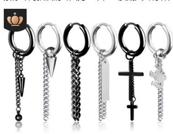 

chain tassel cross titanium steel studs earrings button wholesale fashion girls earring stud allergy stud earrings 971, Golden;silver