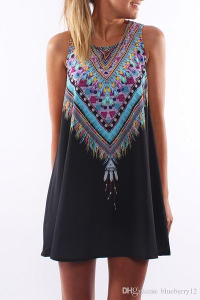 

large size summer sleeveless dress women bohemian beach o neck a line mini dress women vestidos beach wears, Black;gray