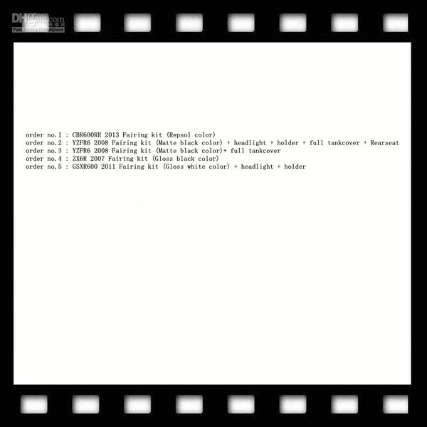 

Cbr600rr 2013 2 et yzfr6 2008 zx6r 2007 g xr600 2011 fairing kit glo white color headlight hold