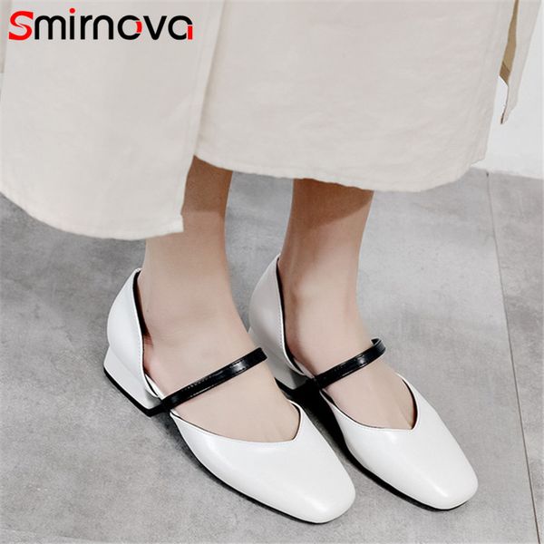 

smirnova 2020 new arrive women pumps pu slip on spring summer square toe single shoes comfortable low heel casual shoes woman, Black