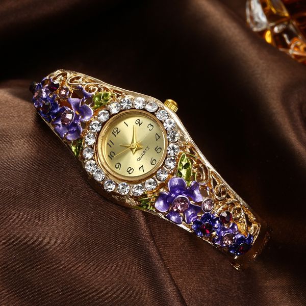 

retro painted bracelet watch watch exquisite hand-painted cloisonne bracelet watch diamond spot wholesale, Slivery;brown