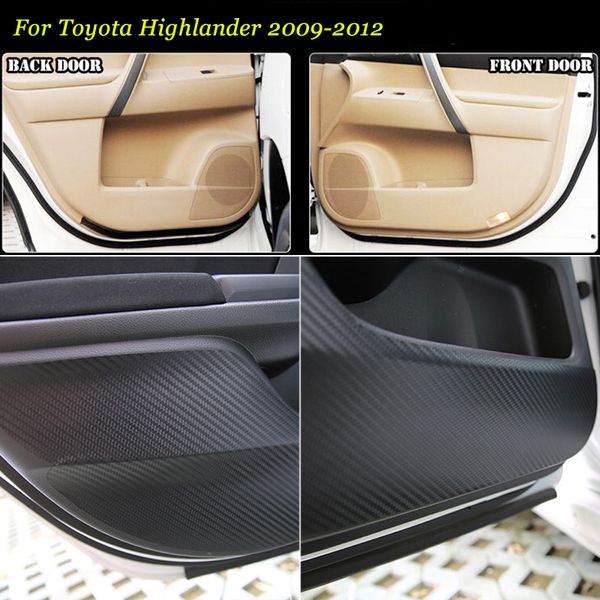 

brand new 1 set interior 3d carbon fiber doors side edge anti-kick protection pad sticker for highlander 2009-2012