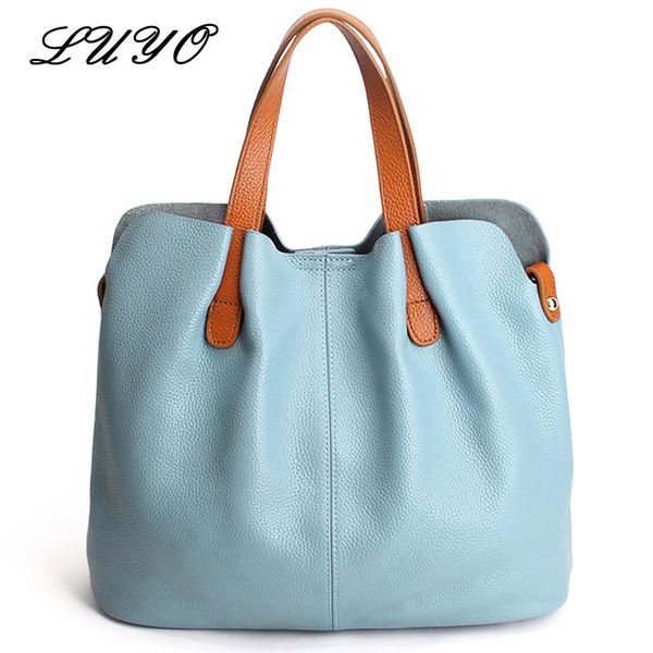 

summer ladies handbag genuine leather tote shoulder bag female bucket ladies casual shopping bag handle bags for women t200322